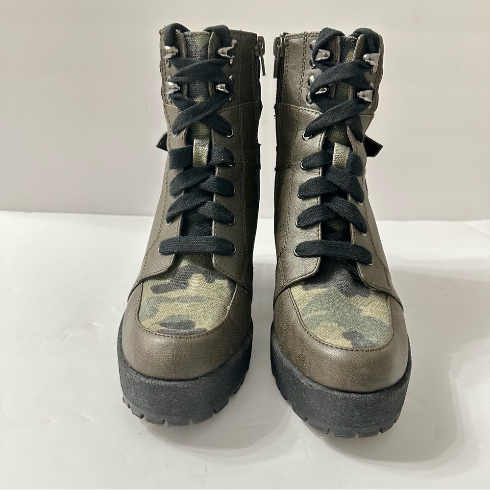 Women's Combat Boots Olive/Black Camo Buckle Lace-Up Boots Mix No. 6 Size 7 1/2 - Picture 2 of 10